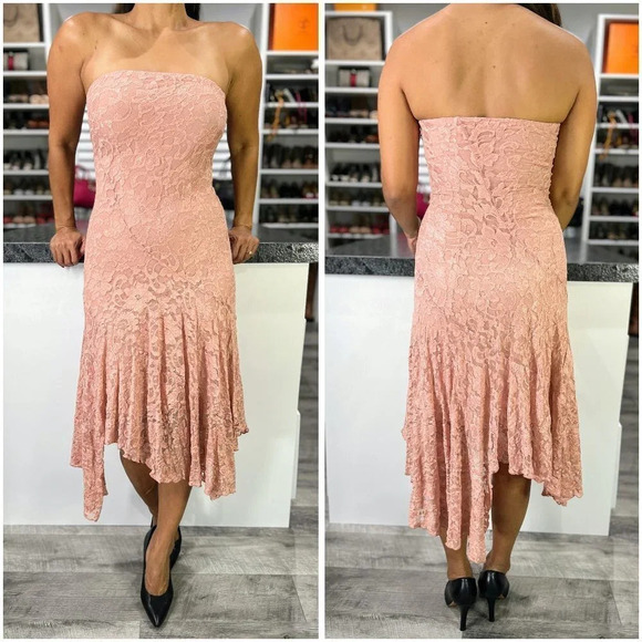 Alexia Admor Pink Lace Strapless Midi Dress $225 - Picture 1 of 11